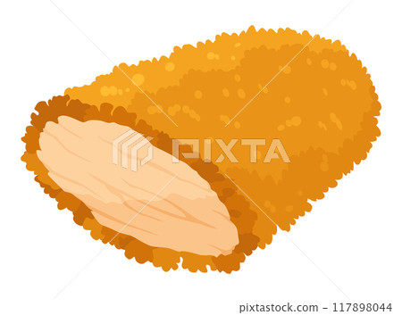 Fried chicken in roll. Crispy fried chicken piece isolated on white background. Beautiful delicious in cartoon style. Fresh fast food fry meat Fried chicken in roll. Crispy fried chicken piece isolated on white background. Beautiful delicious in cartoon style. Fresh fast food fry meat 117898044