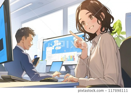 Businesswoman pointing at and checking the document she created_1 Businesswoman pointing at and checking the document she created_1 117898111