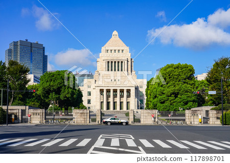 The National Diet Building against a blue sky (Nagatacho, Chiyoda Ward, Tokyo) 117898701