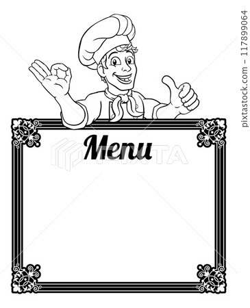 Chef Cook Baker Cartoon Man Menu Sign Background 117899064