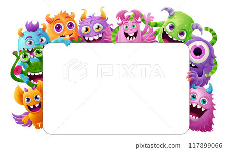 Cute Monsters Cartoon Aliens Friends Sign Frame 117899066