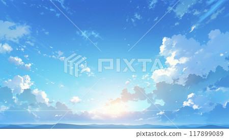 Blue sky and sunrise background AI image Blue sky and sunrise background AI image 117899089