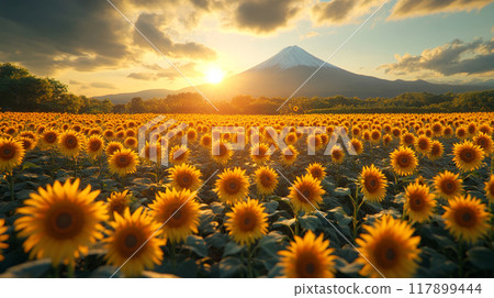 富士山和向日葵田 - 壯觀的夏日景色 富士山和向日葵田 - 壯觀的夏日景色 117899444