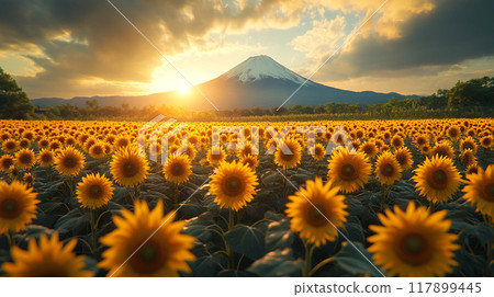 富士山和向日葵田 - 壯觀的夏日景色 富士山和向日葵田 - 壯觀的夏日景色 117899445
