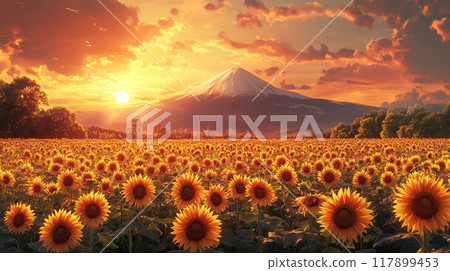 富士山和向日葵田 - 壯觀的夏日景色 117899453