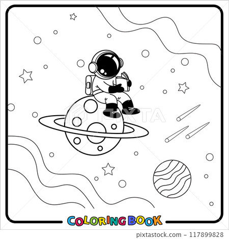 Doodle Astronaut Cartoon, coloring book , Line art, worksheet, kids Doodle Astronaut Cartoon, coloring book , Line art, worksheet, kids 117899828