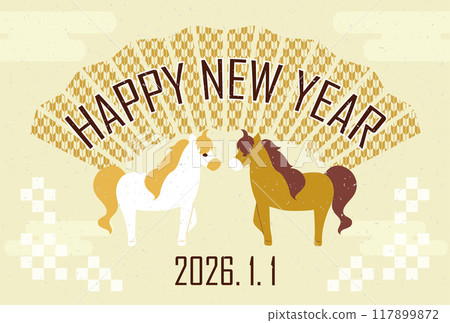 2026年馬年馬年日式插畫新年賀卡明信片素材 117899872