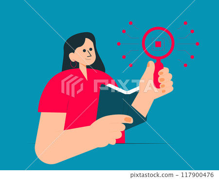 Computer science concept illustrations set. Characters integrating with innovative technology, studying deep learning, data mining and microprocessor programming. Vector illustration 117900476