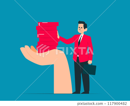 Money increasing and financial success concept illustration. Collections of successfully rich character managing finance, savings and investments 117900482