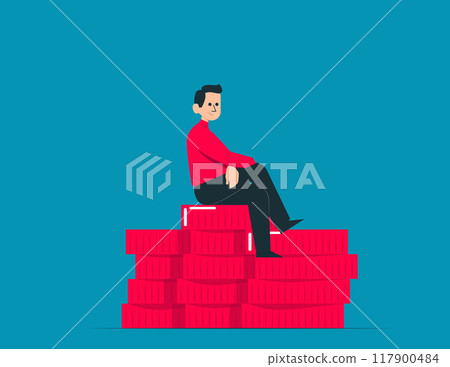 Money increasing and financial success concept illustration. Collections of successfully rich character managing finance, savings and investments Money increasing and financial success concept illustration. Collections of successfully rich character managing finance, savings and investments 117900484