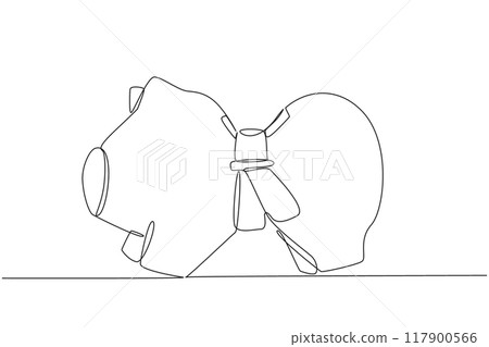 Continuous one line drawing tighten the belt around the piggy bank's stomach. Reduce unnecessary costs. Avoid financial crisis. Avoid recession. Save money. Single line draw design vector illustration Continuous one line drawing tighten the belt around the piggy bank's stomach. Reduce unnecessary costs. Avoid financial crisis. Avoid recession. Save money. Single line draw design vector illustration 117900566