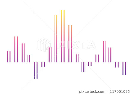Color sound wave. Audio digital equalizer technology, musical pulse vector Illustration. Voice line waveform or volume level symbol. Curve radio wave 117901055