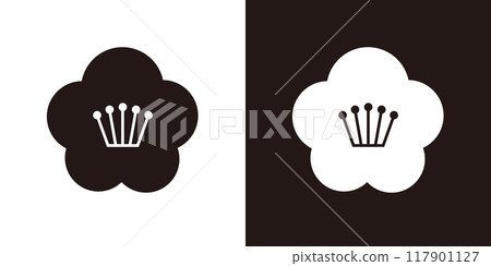 Simple Japanese-style camellia icon _ Family crest style _ Black and white 117901127