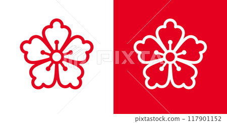 簡單的日本圖案花線畫圖示_家族徽章風格_紅和白 簡單的日本圖案花線畫圖示_家族徽章風格_紅和白 117901152