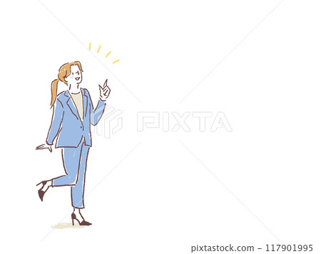 一個穿著西裝的女人用手指指著 117901995