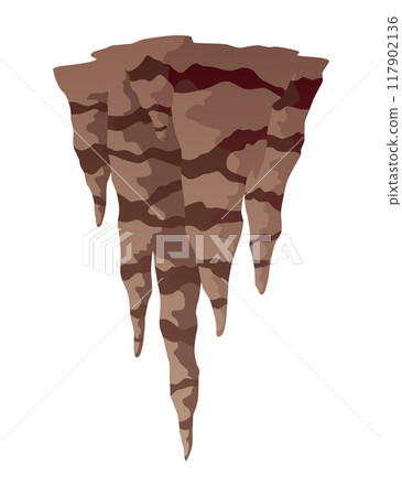 Stalactite. Icicle shaped hanging mineral formations in cave. Nature brown limestone, material stone icon. Natural growth geology formations 117902136