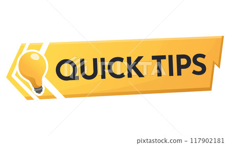 Quick tips icon or symbol with black and yellow color. Lightbulb element suitable for web. Vector illustration for helpful advice, tricks, solution or suggestion concept 117902181