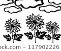 日式、剪紙、影畫風格的黑白花雲插畫 117902226