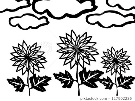 日式、剪紙、影畫風格的黑白花雲插畫 日式、剪紙、影畫風格的黑白花雲插畫 117902226