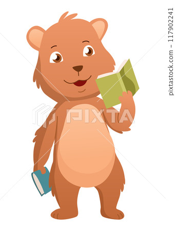 Baby animal reading book. Cute cartoon animal. Smart funny character studying literature. Hand drawn vector illustration Baby animal reading book. Cute cartoon animal. Smart funny character studying literature. Hand drawn vector illustration 117902241