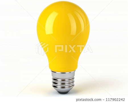 Yellow light bulb standing on white background representing idea Yellow light bulb standing on white background representing idea 117902242
