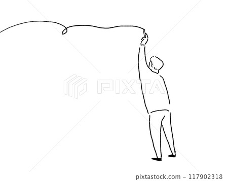 Back view of a man drawing a line with chalk, line drawing Back view of a man drawing a line with chalk, line drawing 117902318