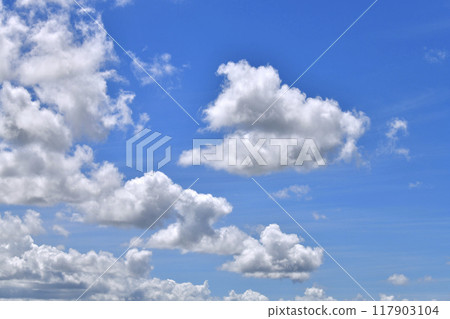 Summer sky over Yokohama cityscape in Japan. The Japanese archipelago continues to be extremely hot... Cotton clouds pass through the metropolitan area... = August 26, from Yokohama 117903104