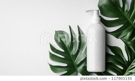 龜背竹葉和簡單的瓶子 117903130