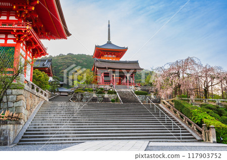 Spring in Kyoto: Kiyomizu-dera Temple's West Gate and Three-story Pagoda Spring in Kyoto: Kiyomizu-dera Temple's West Gate and Three-story Pagoda 117903752