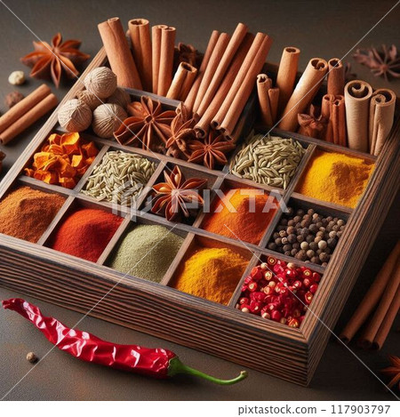 各種香料。插畫 117903797