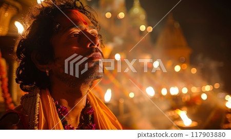 Ganges Aarti Festival in India 117903880