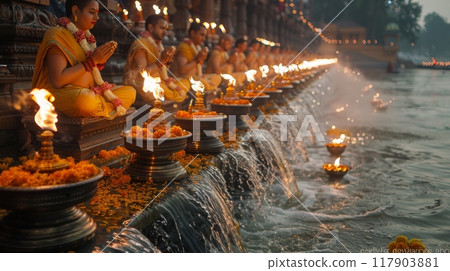 Ganges Aarti Festival in India Ganges Aarti Festival in India 117903881
