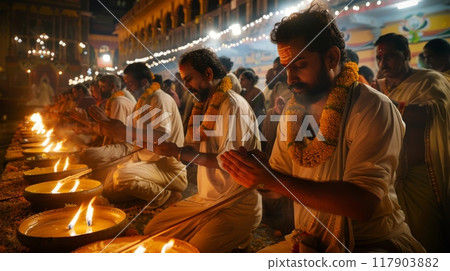 Ganges Aarti Festival in India 117903882
