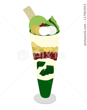 Matcha parfait topped with shiratama and warabi mochi Matcha parfait topped with shiratama and warabi mochi 117903951