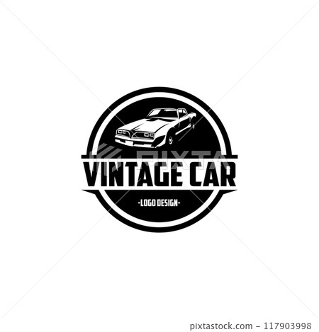 silhouette of an old Pontiac car. front view with white background. Best for logos, badges, emblems, icons, design stickers, vintage car industry. 117903998