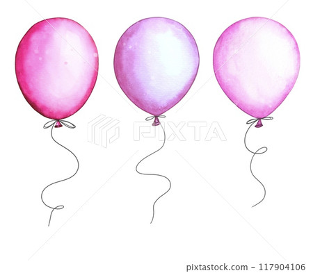 Pink balloons. Hand drawn watercolor illustration 117904106
