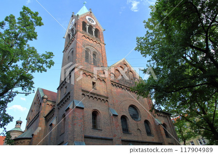 St. Johannes Church along Preising Street in Munich, the capital of Bavaria, Federal Republic of Germany, Europe 117904989