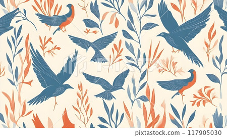 Birds Pattern. Elegant Autumn Ornament 117905030