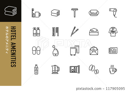 Hotel amenities simple line icon set Hotel amenities simple line icon set 117905095