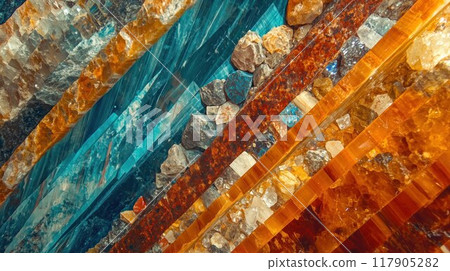 Layered stone texture with orange and blue hues 117905282