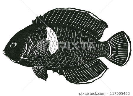 觀賞魚杏粳的簡單黑白剪紙插圖 117905463