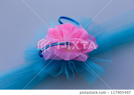 Wedding decor made of ribbon and flower. 117905497