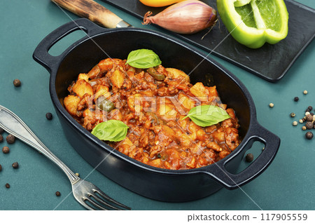 Roast potatoes and ground turkey. Roast potatoes and ground turkey. 117905559