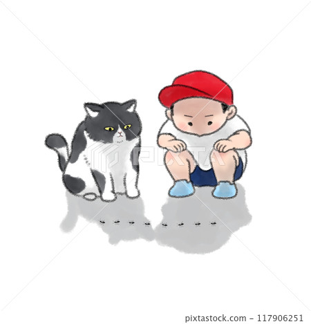 貓和幼兒觀察螞蟻 貓和幼兒觀察螞蟻 117906251