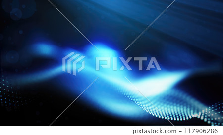 A mesmerizing display of blue glowing particle waves, representing abstract energy flows against a dark background A mesmerizing display of blue glowing particle waves, representing abstract energy flows against a dark background 117906286