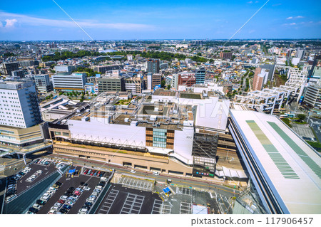 Chiba cityscape, Japan, August. View of Chiba Station and other areas. 117906457