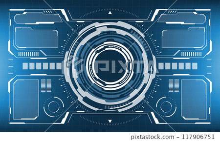 HUD sci-fi interface screen view white circular geometric design virtual futuristic technology creative display on blue vector 117906751