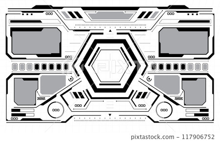 HUD white sci-fi interface screen view grey geometric design virtual reality futuristic technology creative display on white vector 117906752
