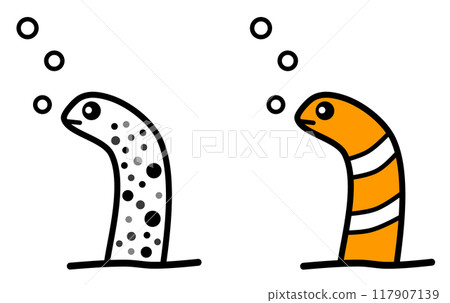 水族館裡很受歡迎的可愛的中國鰻魚的插圖 水族館裡很受歡迎的可愛的中國鰻魚的插圖 117907139