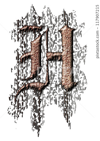 3D rendered illustration. Grungy gothic letter. Art blackletter font. 117907215